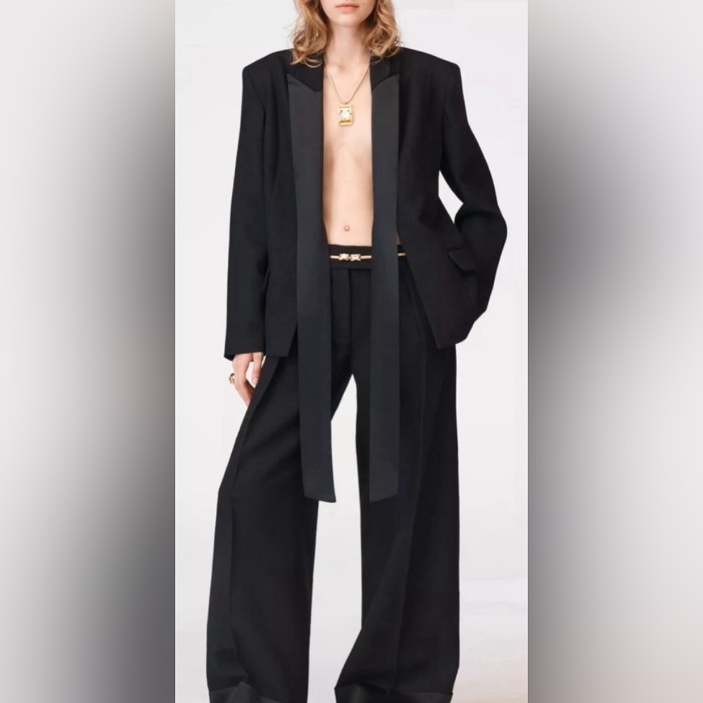 Zara limited edition wool blazer with satin effect necktie